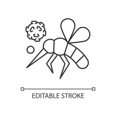 Böceklerin doğrusal simgesi. Tehlikeli, zehirli böcekler hastalık yayar. Kan enfeksiyonu. Biyolojik risk. İnce çizgi özelleştirilebilir illüstrasyon. Contour sembolü. Vektör izole çizim. Düzenlenebilir vuruş