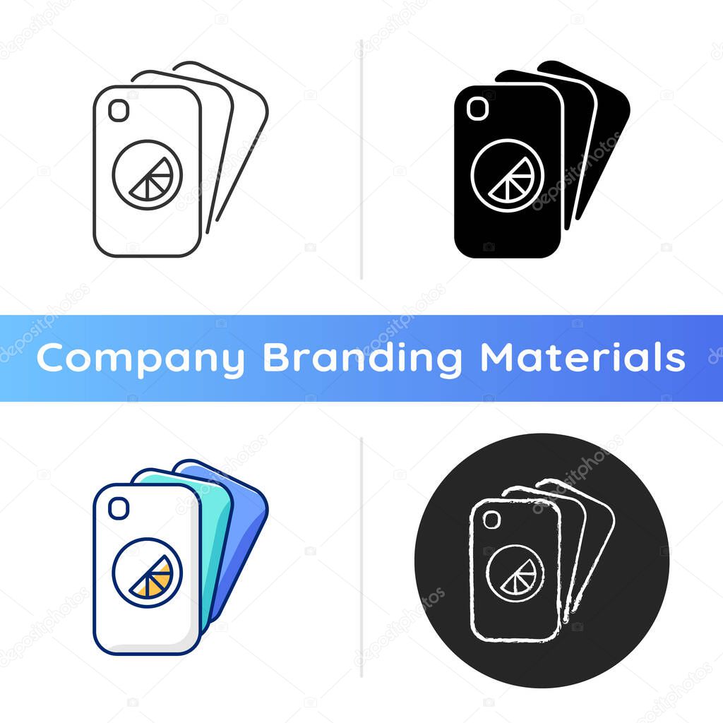 Branded phone case icon. Special phone protection accessories. Uniquely created item to look fashionable and modern. Linear black and RGB color styles. Isolated vector illustrations