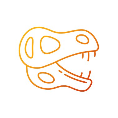 Dinozor iskeleti gradyan doğrusal vektör ikonu. Tarih öncesi yaşam kanıtı. Vücut fosilleri. Tarih öncesi hayvan. İnce çizgi renkli semboller. Modern tarz pictogram. Vektör izole çizimi