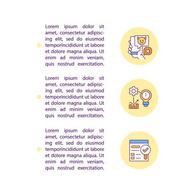 Metinli sosyal medya iletişim konsepti simgeleri. Kopya uzayı ile PPT sayfa vektör şablonu. Broşür, dergi, gazete tasarımı. Beyazın doğrusal çizimlerini yönet