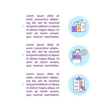 Metinli otorite konsepti simgeleri oluşturuluyor. Kopya uzayı ile PPT sayfa vektör şablonu. Broşür, dergi, gazete tasarımı. Beyaz üzerinde doğrusal çizimler büyüt ve kontrol et