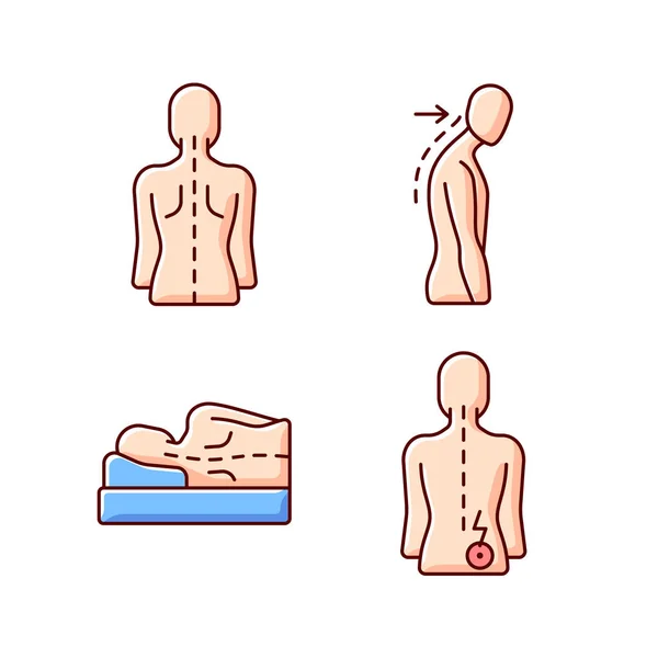Problèmes Posture Pauvres Icônes Couleur Rvb Réglées Aiguillons Normaux Louche — Image vectorielle
