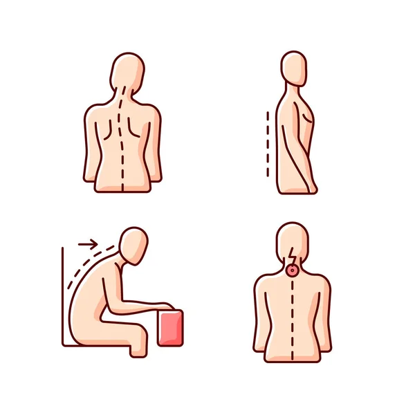 Mauvais Problèmes Posture Icônes Couleur Rvb Réglées Inclinaison Tête Syndrome — Image vectorielle