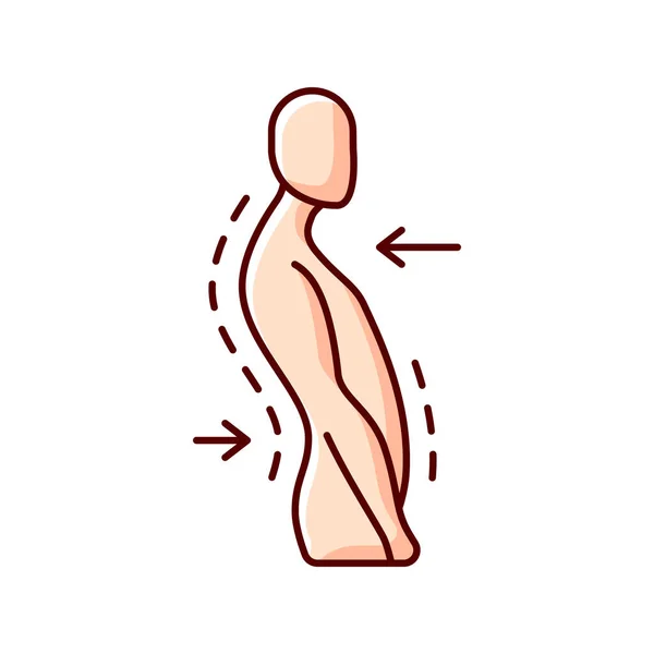 Swayback Rgb 아이콘 자세가 나빴다 이후의 흉추의 뒷걸음질이요 레전드 근육의 — 스톡 벡터
