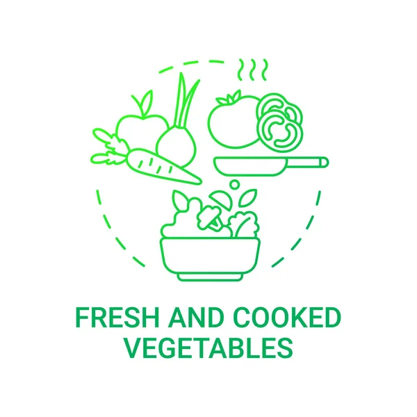 Icono Concepto Verduras Frescas Cocidas Componentes Saludables Comida Escolar Alimentos — Vector de stock