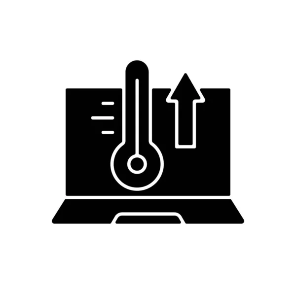 Computer Overheating Black Glyph Icon High Processor Temperature Hot Notebook — Stock Vector