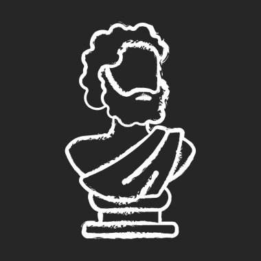 Siyah zemin üzerinde beyaz tebeşir simgesi olan antik bir heykel. Sanat tarihi. Antik Yunan heykeli. Gerçekçi insan formunu gösteriyor. Filozof büstü. İzole edilmiş vektör karatahta çizimi