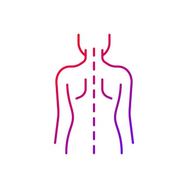 Duruş gradyanı doğrusal vektör simgesi iyi. Omurga normal. Normal omurilik anatomisi. Vücudu ve uzuvları sağa doğru tutuyor. İnce çizgi renkli semboller. Modern tarz pictogram. Vektör izole çizimi