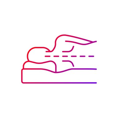 Correct sleeping position for spinal health gradient linear vector icon. Keeping spine straight. Side-lying posture. Thin line color symbols. Modern style pictogram. Vector isolated outline drawing vector Correct sleeping position for spinal health gradient linear vector icon. Keeping spine straight. Side-lying posture. Thin line color symbols. Modern style pictogram. Vector isolated outline drawing vector