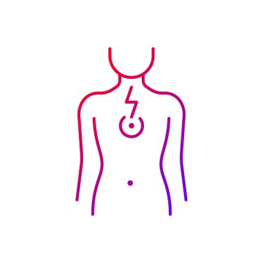 Göğüs ağrısı gradyan doğrusal vektör simgesi. Ciğerleri ve kalbi etkiliyor. Kötü duruş sonucu. Kas sıkışması. İnce çizgi renkli semboller. Modern tarz pictogram. Vektör izole çizimi