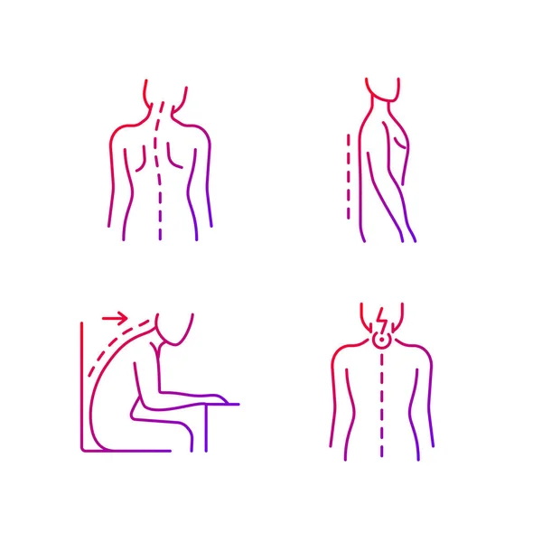 Slechte Houding Problemen Gradiënt Lineaire Vector Pictogrammen Ingesteld Hoofd Schuin — Stockvector