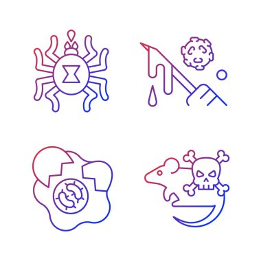 Enfeksiyon kaynak gradyan doğrusal vektör simgeleri ayarlandı. İnsan hayatı için tehlikeli bir tehdit. Tehlikeli hastalıklar. İnce çizgili sembol demetleri. İzole vektör ana hatları illüstrasyon koleksiyonu