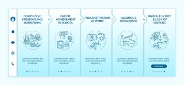 Ana oto kontrol problemleri vektör şablonunda. Simgeli ilgili mobil web sitesi. Web sayfasında 5 basamaklı ekranlar. Doğrusal çizimlerle zihinsel sağlık sorunları renk kavramı