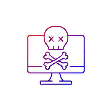 Bilgisayar doğrusal vektör simgesini başlatmıyor. Ölümcül sistem hatası. Bilgisayar çökmesi ve yazılım arızası. İnce çizgi renkli semboller. Modern tarz pictogram. Vektör izole çizimi