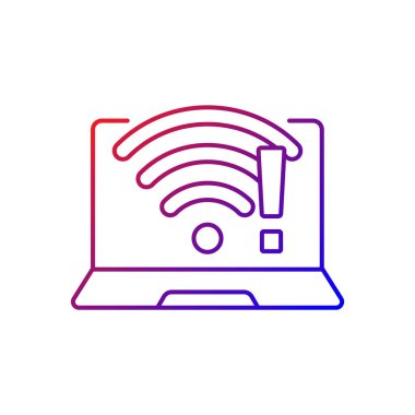 Wi fi gradyan doğrusal vektör simgesi çalışmaz. Kablosuz bağlantı sorunu, zayıf sinyal. İnternet yok. Kablosuz interneti düzelt. İnce çizgi renkli semboller. Modern tarz pictogram. Vektör izole çizimi