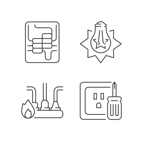 Electrician Service Linear Icons Set Circuit Breaker Panel Exploding Light — Stock Vector