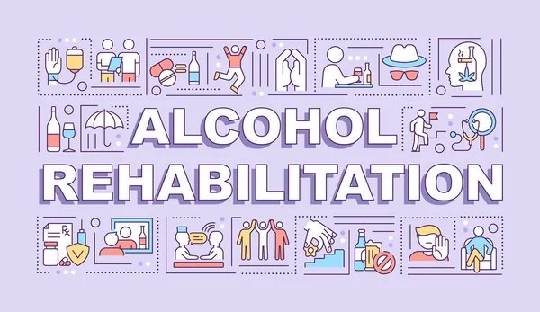 Alcohol Rehabilitation Word Concepts Banner Addiction Curing Infographics Linear Icons — Stock Vector