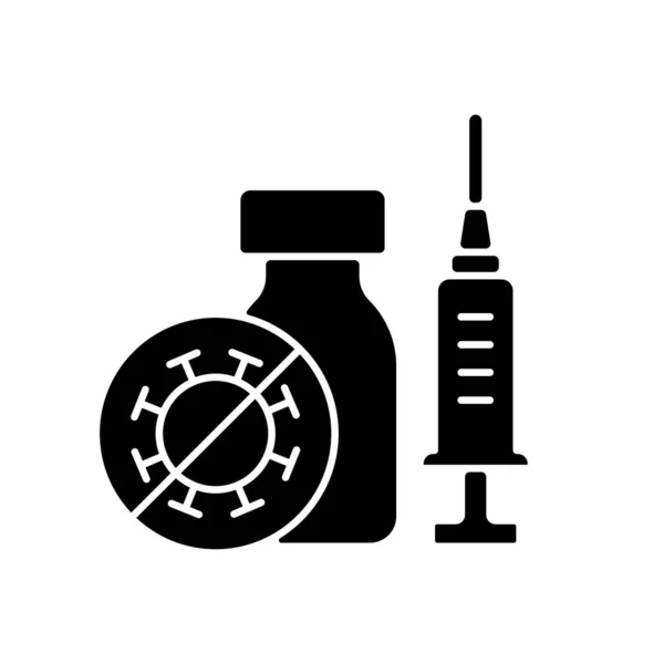 Covid疫苗黑色象形文字 对头孢病毒的免疫 传染病的治疗 保健和医药 白色空间上的轮廓符号 矢量孤立的说明 — 图库矢量图片