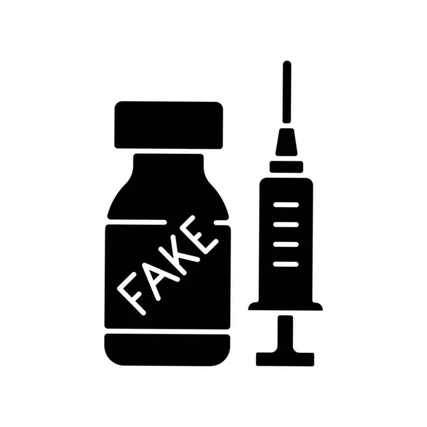 Icono Falso Del Glifo Negro Vacuna Falsa Droga Covid Medicamentos — Archivo Imágenes Vectoriales