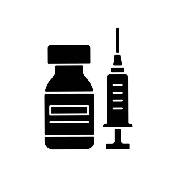 Flacone Vaccino Icona Glifo Nero Flaconcino Con Droga Siringa Rimedio — Vettoriale Stock