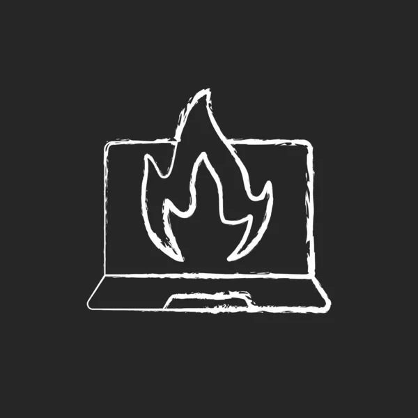 Computer Burning Chalk White Icon Black Background Hardware Crash Overheating — Stock Vector