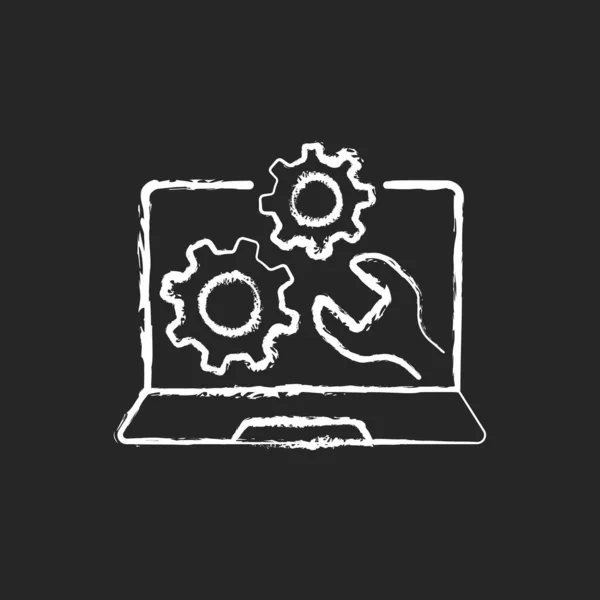 Επισκευή Υπολογιστών Υπηρεσία Κιμωλία Λευκό Εικονίδιο Μαύρο Φόντο Εγκατάσταση Λογισμικού — Διανυσματικό Αρχείο