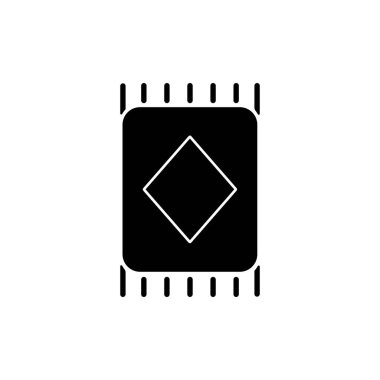 Halı siyah sembol. Döşeme kiremitleri. Yatak odası halısı. İç dekorasyon. Tekstil ürünleri, ev giysileri. Ev eşyası. Beyaz uzayda siluet sembolü. Vektör izole illüstrasyonu