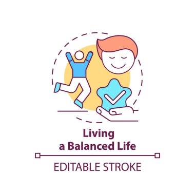 Dengeli bir yaşam konsepti ikonu olarak yaşamak. Bağımlılık tedavi adımları. Sağlıklı alışkanlıklar yaratmak. Vücut tedavisi soyut fikir ince çizgi çizimi. Vektör izole edilmiş dış hat renk çizimi. Düzenlenebilir vuruş