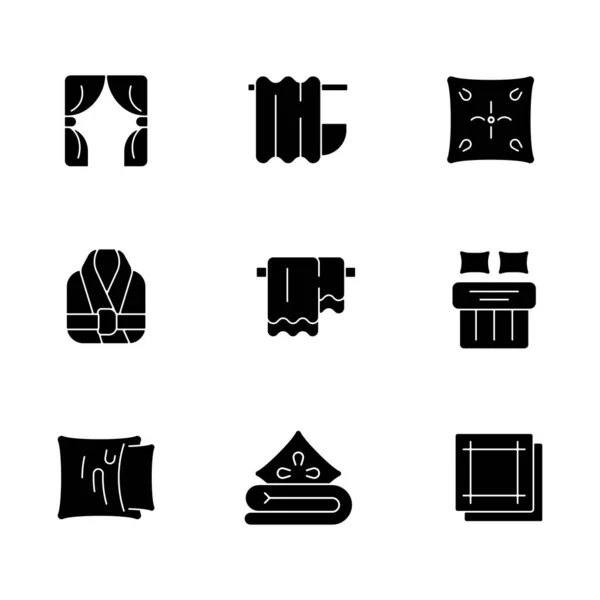 Inicio Productos Textiles Iconos Glifo Negro Establecidos Espacio Blanco Persianas — Archivo Imágenes Vectoriales
