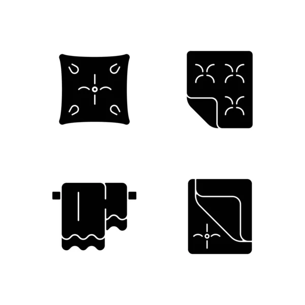 Icônes Glyphe Noir Tissu Ménage Fixées Sur Espace Blanc Coussin — Image vectorielle
