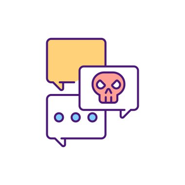 RGB renk simgesi olan kaba yorumlar tespit ediliyor ve engelleniyor. Sosyal medya yönetimi. Saldırgan materyaller çıkarılıyor. İnternetteki nefret söylemleriyle uğraşmak. Çevrimiçi ılımlılık. İzole vektör illüstrasyonu