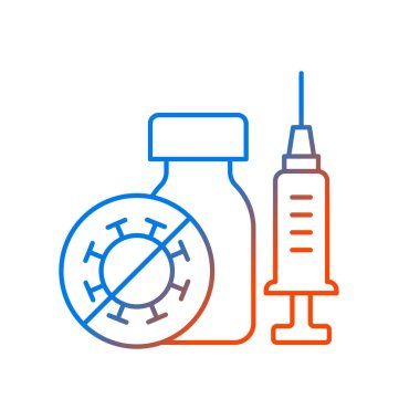 Kapsamlı aşılama gradyan doğrusal vektör simgesi. Koronavirüse karşı bağışıklık. Bulaşıcı hastalık tedavisi. İnce çizgi renkli semboller. Modern tarz pictogram. Vektör izole çizimi