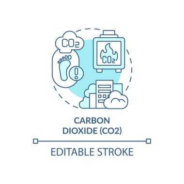Karbondioksit konsept ikonu. Sera gazları soyut fikir türünde ince çizgili çizgiler çizer. Yanan, yanan fosil yakıtlar. Yanıcı olmayan bir gaz. Vektör izole edilmiş dış hat renk çizimi. Düzenlenebilir vuruş