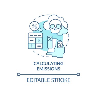 Emisyon konsept simgesi hesaplanıyor. Karbon soyut fikri dengeliyor ince çizgi çizimi. Emisyonlar etkisizleştiriliyor. Hafifletici eylemler. Vektör izole edilmiş dış hat renk çizimi. Düzenlenebilir vuruş