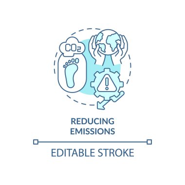 Emisyon konsepti simgesi azaltılıyor. Karbon dengeleyici soyut fikir ince çizgi çizimi. Hava kalitesi yükseliyor. İklim dostu enerji kaynakları. Vektör izole edilmiş dış hat renk çizimi. Düzenlenebilir vuruş