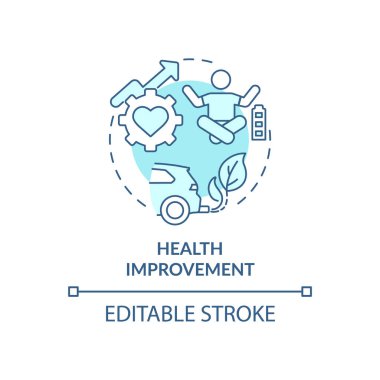 Sağlık iyileştirme konsepti ikonu. Karbon dengeleme fikri soyut ve ince çizgi çizimi. İnsanları sağlıklı tutmak. Hava kalitesini arttırıyorum. Vektör izole edilmiş dış hat renk çizimi. Düzenlenebilir vuruş