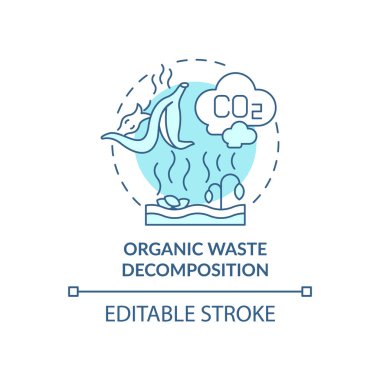 Organik atık ayrışma konsepti ikonu. Doğal karbon emisyonları soyut fikirlerin ince çizgi çizimlerine neden olur. Gübreleme işlemi. Vektör izole edilmiş dış hat renk çizimi. Düzenlenebilir vuruş