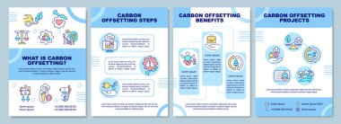 Broşür anlamında karbon dengeleme. Telafi edici tedbir. Broşür, broşür, broşür baskısı, doğrusal simgelerle kaplama tasarımı. Sunum için vektör düzenleri, yıllık raporlar, reklam sayfaları