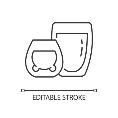 Çift cam bardak doğrusal simgesi. Sıcak sıvılar için özel konteynır. Sertleştirilmiş camdan yapılmış bardak. İnce çizgi özelleştirilebilir illüstrasyon. Contour sembolü. Vektör izole çizim. Düzenlenebilir vuruş