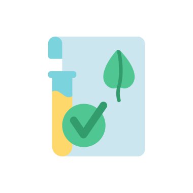 Organik ürün vektörü düz renk simgesi için laboratuvar sertifikası. Doğal kozmetik için resmi lisans. Çevresel koruma. Mobil uygulama için çizgi film klip sanatı. İzole edilmiş RGB illüstrasyonu