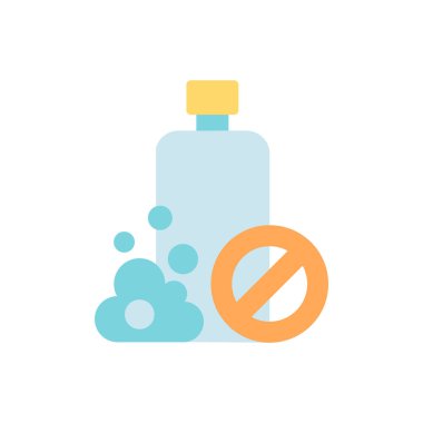 Hiçbir kimyasal ürün vektör düz renk simgesi yok. Kozmetik ürünlerinde alerji yapma, hassas cildini düzelt. Biyolojik ürün. Mobil uygulama için çizgi film klip sanatı. İzole edilmiş RGB illüstrasyonu