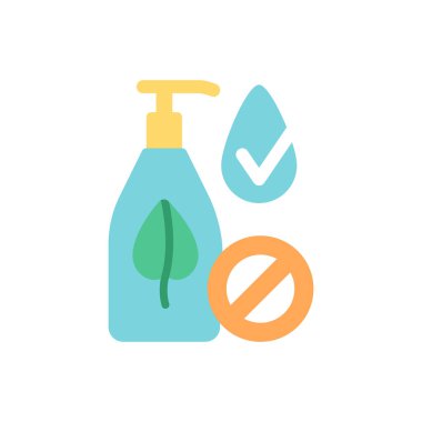 Doğal kozmetik vektör düz renk simgesi. Makyaj ürünlerinde kimyasal madde yok. Çevresel koruma. Organik biyolojik ürün. Mobil uygulama için çizgi film klip sanatı. İzole edilmiş RGB illüstrasyonu