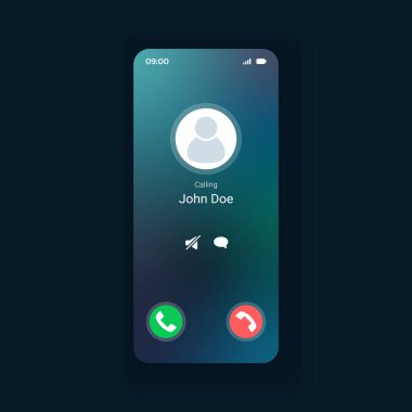 Gelen arama akıllı telefon arayüz vektör şablonu. Mobil uygulama sayfa tasarımı düzeni. Mobil aygıt ekranındaki arama yönetimi. İsimsiz arayana cevap ver. Başvuru için düz UI. Telefon görüntüsü