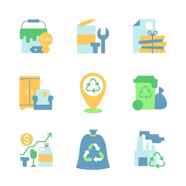 Reciclagem Vetor Serviço Conjunto Ícones Cor Plana Gestão Lixo Resíduos — Vetor de Stock