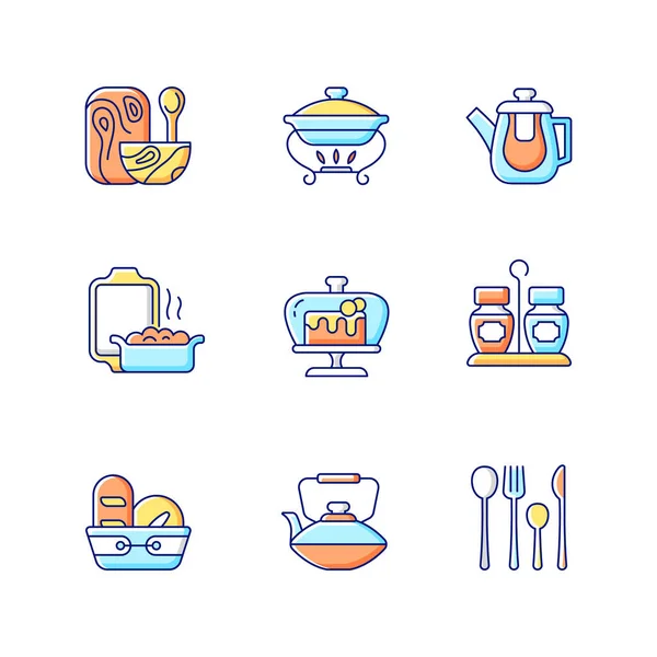 Trendy Tableware Rgb Color Icons Set Isolated Vector Illustrations Specially — Stock Vector