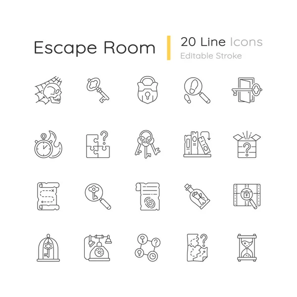 Escape Room Linear Icons Set Challenge Logic Skills Solving Puzzles — Stock Vector