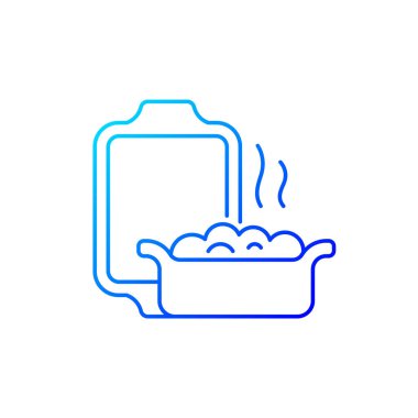 Seramik fırın çanağı gradyan doğrusal vektör simgesi. Yüksek sıcaklıklarla başa çıkmak için özel malzeme. Mutfak malzemeleri. İnce çizgi renkli semboller. Modern tarz pictogram. Vektör izole çizimi