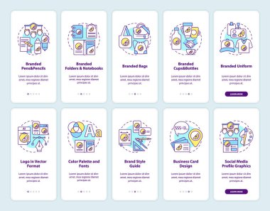 Şirket kimliği mobil uygulama sayfası ekranında konseptler ayarlandı. Marka farkındalığını arttırarak 5 aşamalı grafik talimatlar veriyor. UI, UX, doğrusal renk çizimleri olan GUI vektör şablonu