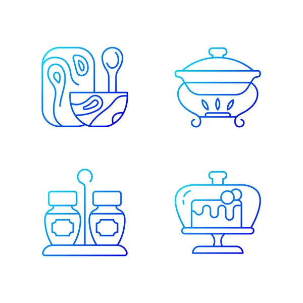 Современный Набор Градиентных Линейных Векторных Значков Посуды Деревянная Посуда Кухни — стоковый вектор