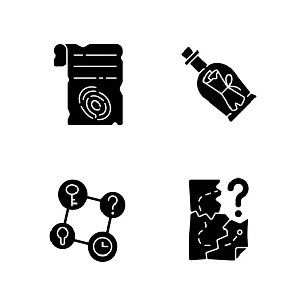 Mystery Quest Black Glyph Icons Set White Space Paper Shit — Διανυσματικό Αρχείο